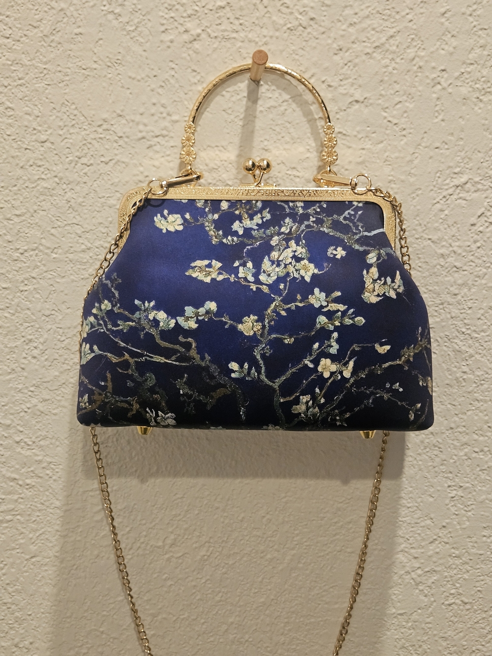 Floral Frame Shoulder Bag in Blue & Gold
